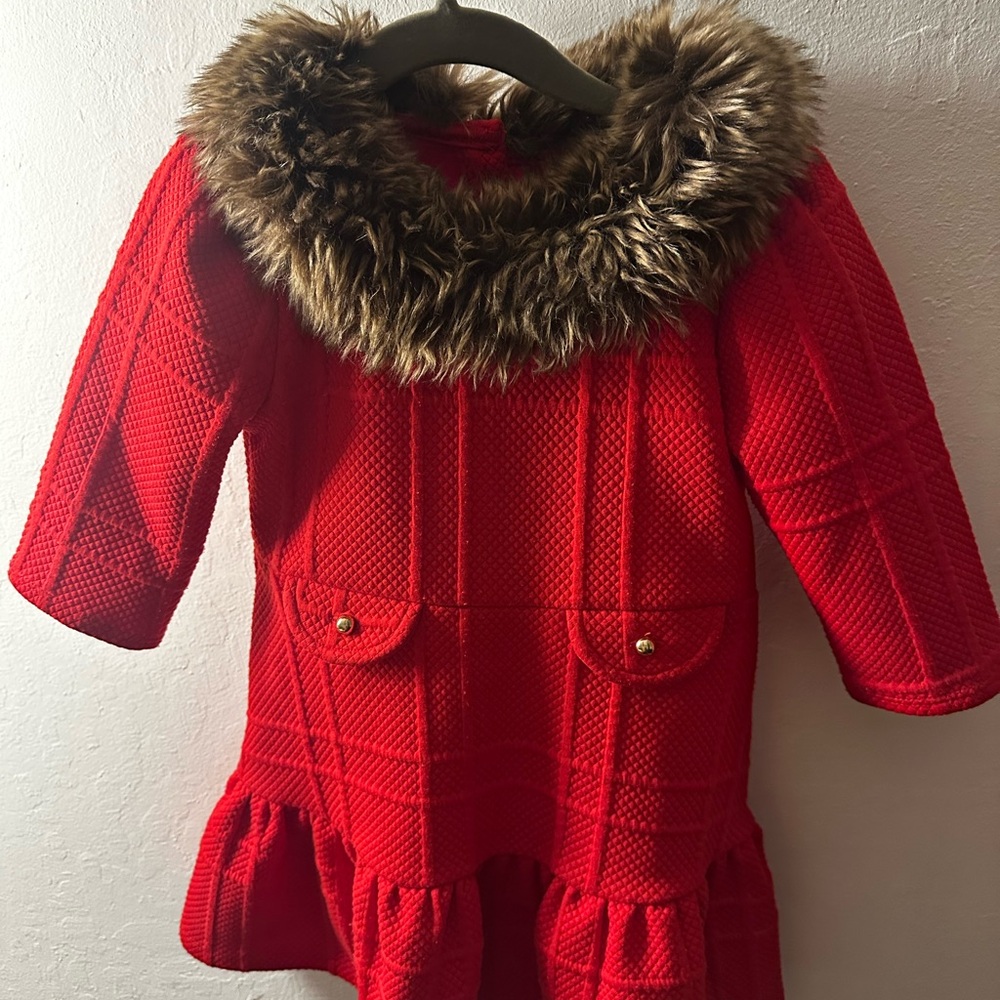 Janie and Jack Red Coat with Faux Fur Trim